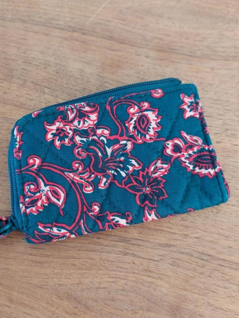 Vera Bradley Victorian vines teal and red floral print zip pouch with wrist stra